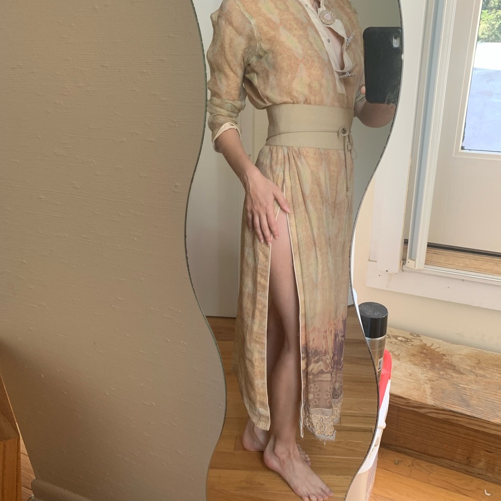 Elegant Beige and Tan Maxi Dress